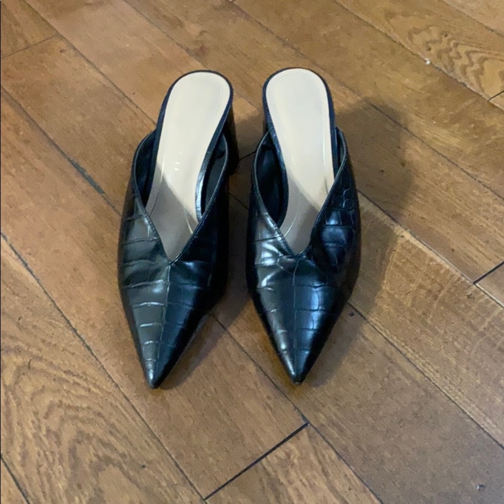Zara Trafaluc Black Python Embossed Mules 37 (8) - image 1
